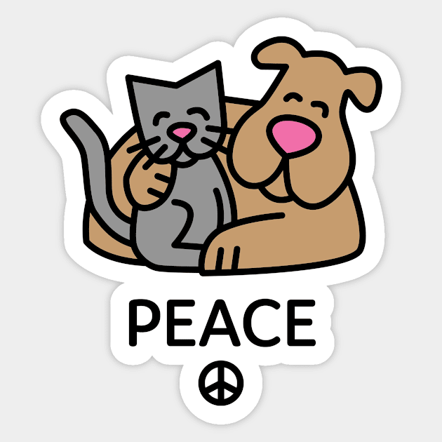 Peace Dog Cat Hug Feline Canine Lover Funny Novelty graphic Sticker by nikkidawn74